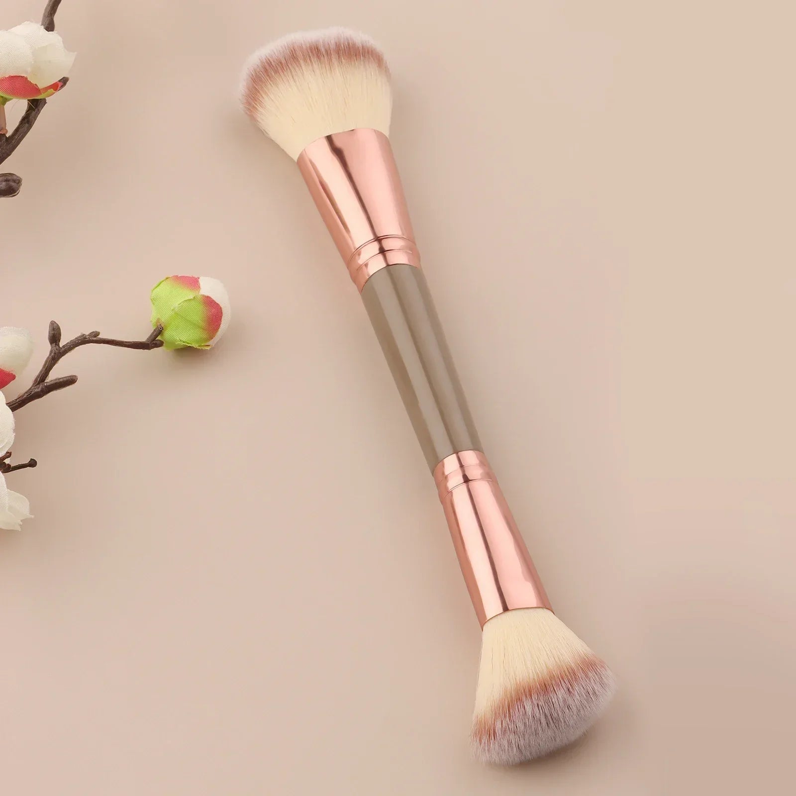 Single Dual-Ended Beauty Brush, Round Blush Brush + Large Powder Brush Soft Bristle Facial Makeup Tool